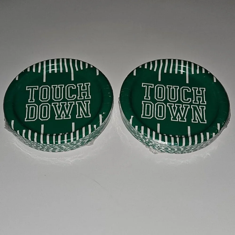 NEW 2 Pkgs Paper Plates Lot (30/pk) Football Touchdown Party Green White 6.75